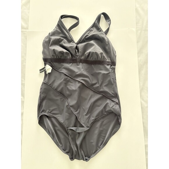 Miraclesuit Must Haves Oceanus One Piece Swimsuit Size 16 Gray Ruching Slim - Picture 4 of 16